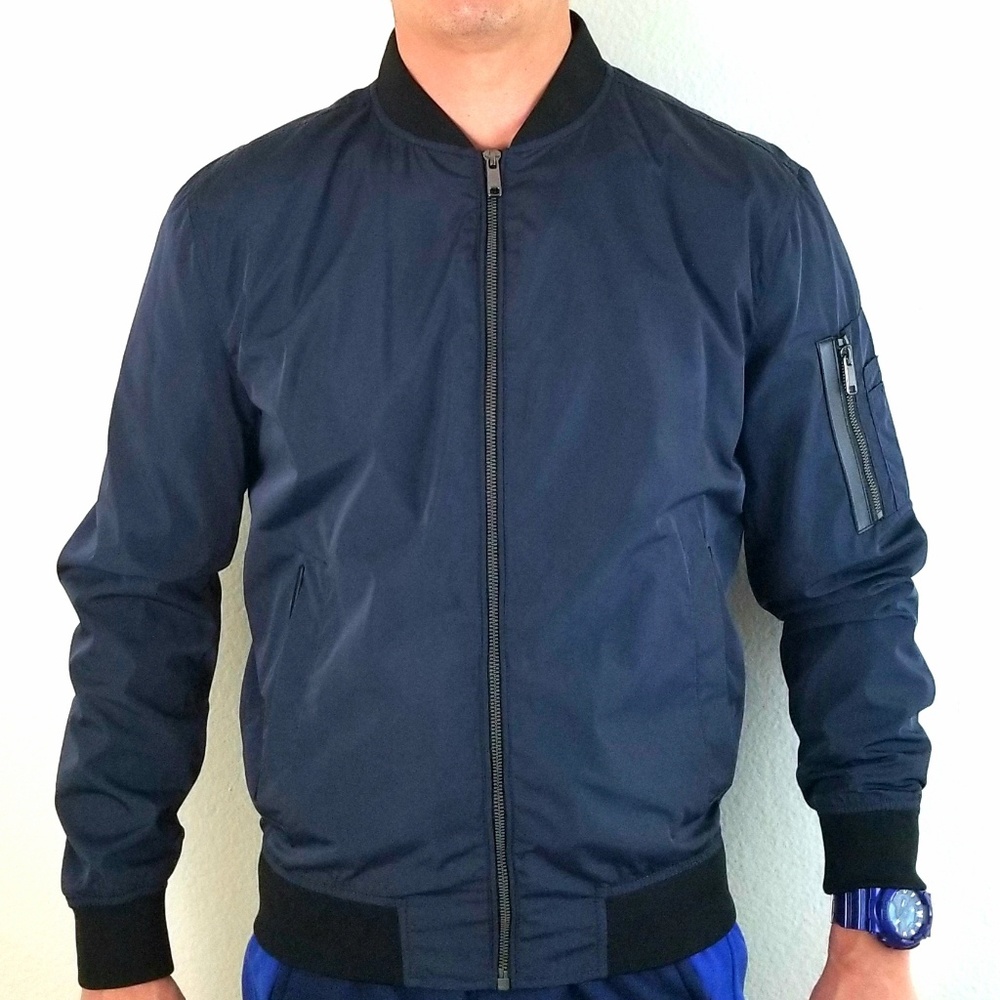 Zara Man Slim Fit Baseball Style Jacket Navy Blue